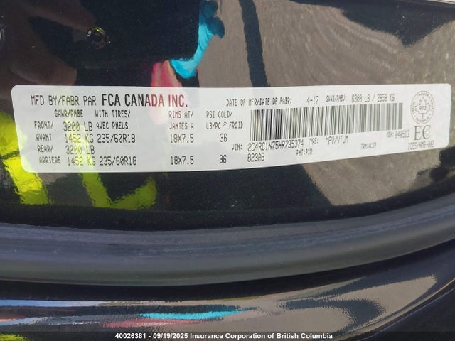 2C4RC1N75HR735374 Chrysler Pacifica