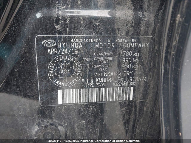 KMHD84LFXLU918574 Hyundai mpi nu