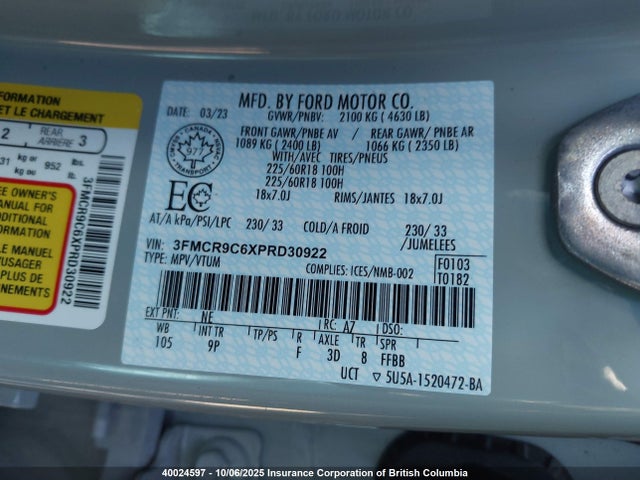 3FMCR9C6XPRD30922 Ford dragon