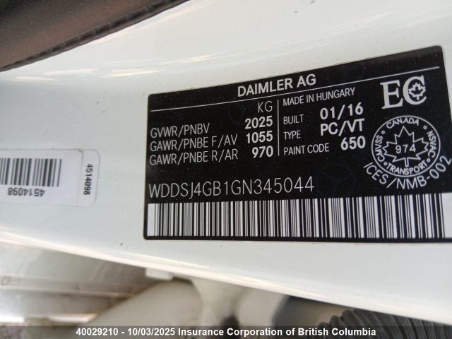 WDDSJ4GB1GN345044 Mercedes-Benz 2016