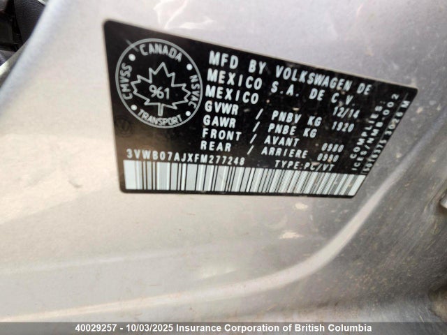 3VWB07AJXFM277248 Volkswagen 1.8t