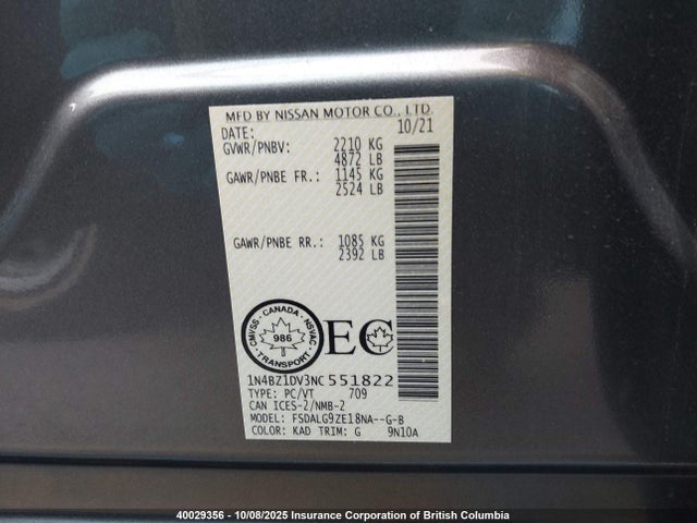 Nissan 2022 2022 1N4BZ1DV3NC551822 Image 9