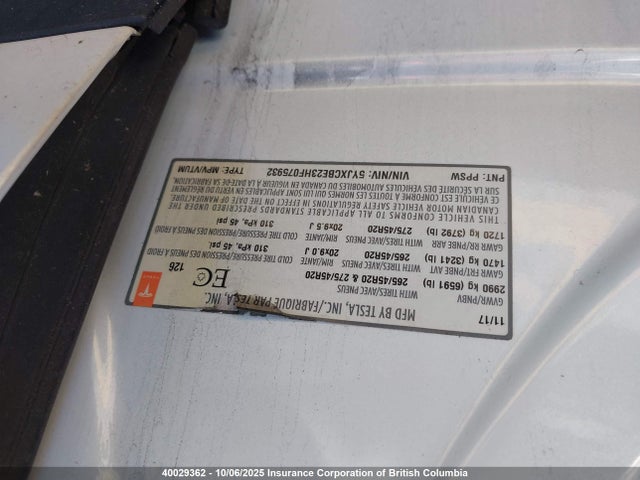 5YJXCBE23HF075932 Tesla MODEL X