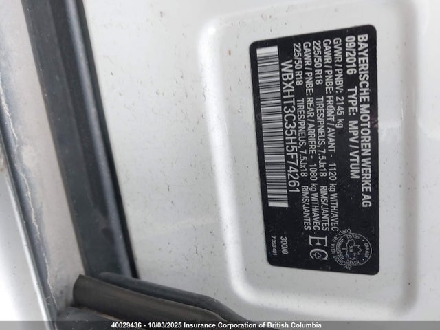 WBXHT3C35H5F74261 BMW X1