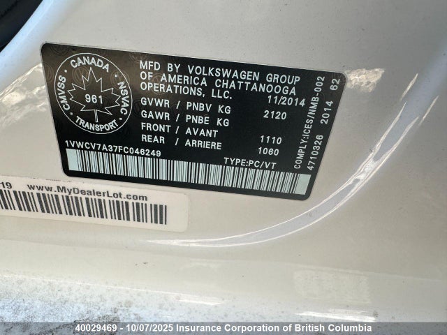 1VWCV7A37FC046249 Volkswagen 2015