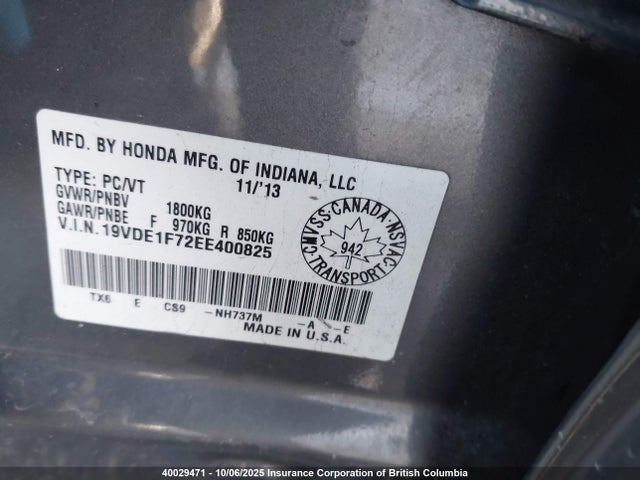 Acura r20a5 2014 19VDE1F72EE400825 Image 9