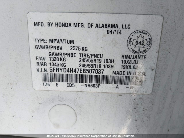 Acura j35y5 2014 5FRYD4H47EB507037 Image 17