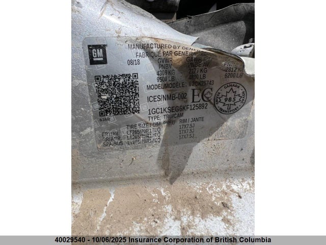 1GC1KSEG6KF125892 Chevrolet l96 - e85 max, iron