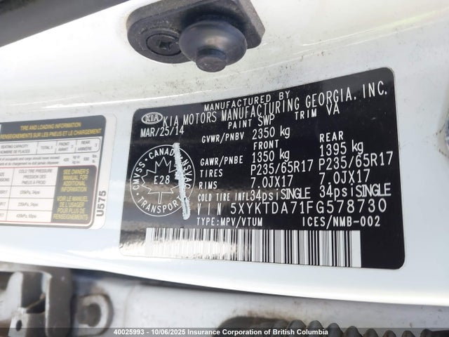 KIA gasoline 3.3 v6 gdi lambda ii 2015 5XYKTDA71FG578730 Image 9