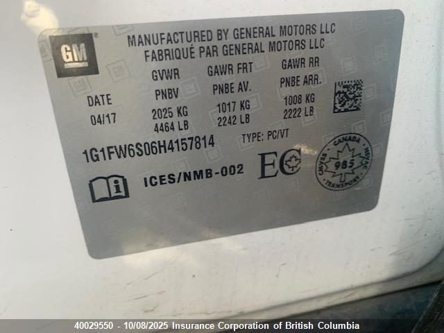1G1FW6S06H4157814 Chevrolet 2017