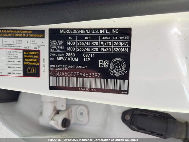 Mercedes-Benz Ml-Class 2015 4JGDA5GB7FA463397 Image 9