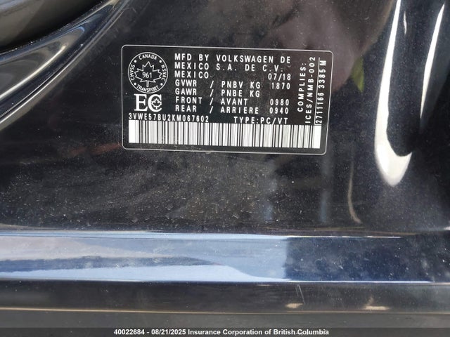 3VWE57BU2KM067602 Volkswagen 1.8 tsi