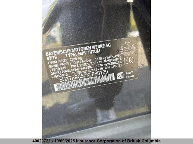 5UXTR9C50KLP88129 BMW X3