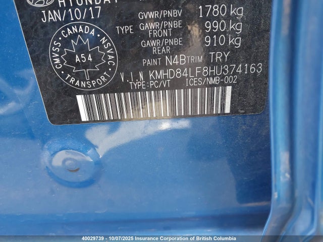 KMHD84LF8HU374163 Hyundai 2017