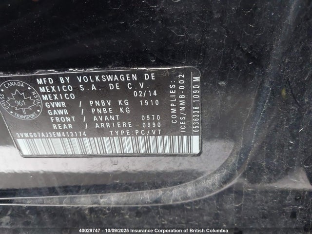 3VWG07AJ3EM413174 Volkswagen 2014