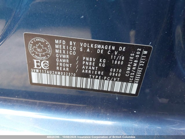 3VW117AU2HM032370 Volkswagen 1.8 tsi