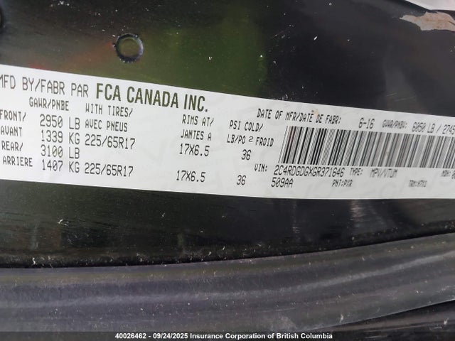 2C4RDGDGXGR371646 Dodge 2016