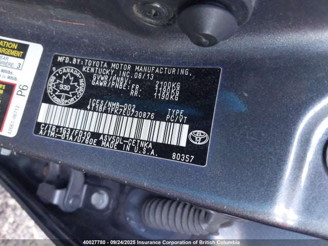 Toyota 2ar-fe 2014 4T1BF1FK7EU730876 Image 9