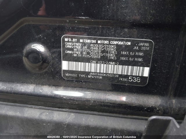JA4AT4AA0KZ602139 Mitsubishi tc/ic mivec