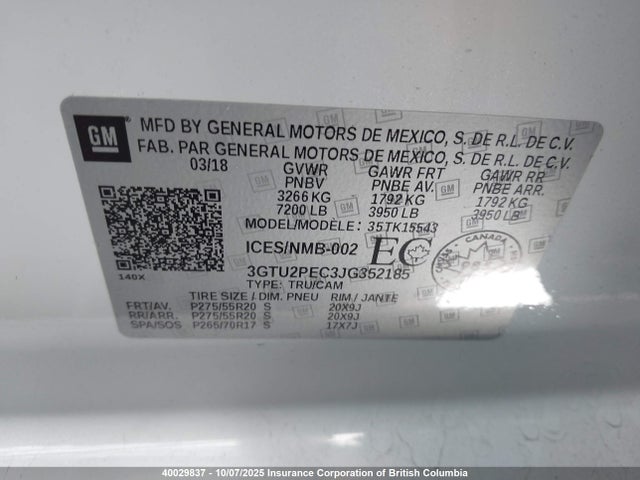 GMC l83 -spark ignited direct injection, variable valve timing, afm, e85 max, alum 2018 3GTU2PEC3JG352185 Image 18