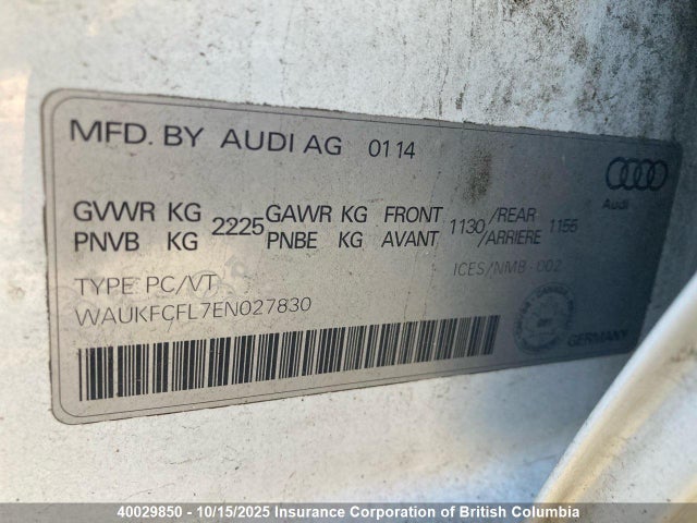 WAUKFCFL7EN027830 Audi flex fuel engine