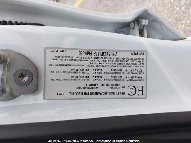 Tesla 2020 2020 5YJ3E1EA2LF604080 Image 9
