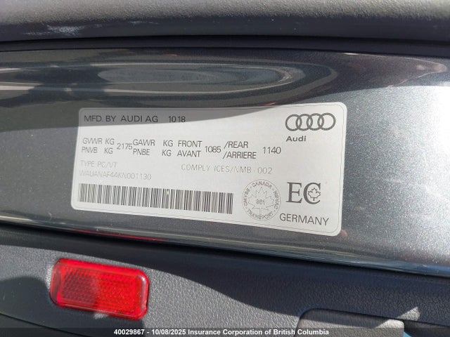 WAUANAF44KN001130 Audi 2019