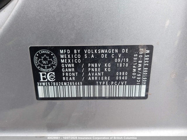 3VWE57BU2KM265449 Volkswagen 1.8 tsi