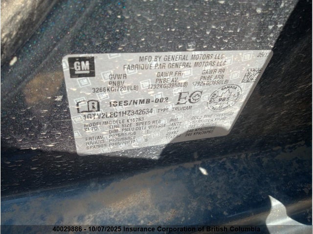 1GTV2LEC1HZ342634 GMC l83 -spark ignited direct injection, variable valve timing, afm, e85 max, alum