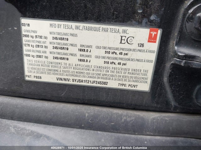 Tesla MODEL S 2018 5YJSA1E21JF245382 Image 9
