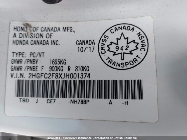 2HGFC2F8XJH001374 Honda k20c2