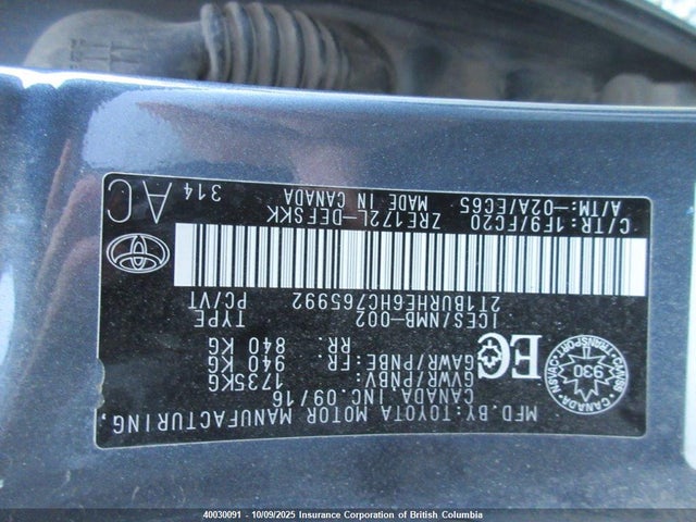 2T1BURHE6HC765992 Toyota 2zr-fe