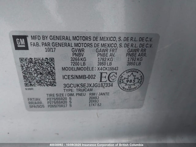 3GCUKSEJXJG187334 Chevrolet l86 - sidi: spark ignited direct injection, vvt: variable valve timing, afm, e85 max, alum