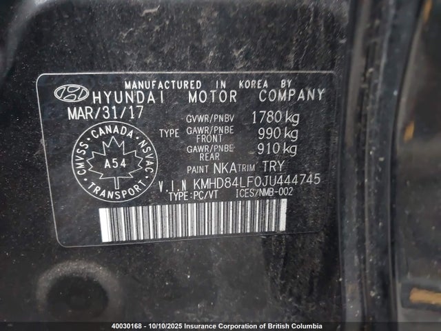 KMHD84LF0JU444745 Hyundai mpi nu