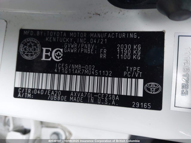 4T1G11AK7MU451132 Toyota a25a-fks