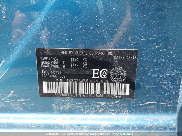 4S3GTAW65H3738829 Subaru na