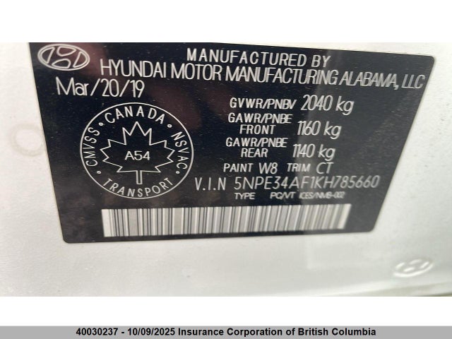 5NPE34AF1KH785660 Hyundai gdi theta-ii