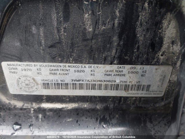 40030279 :رقم المزاد ، 3VWPX7AJ3CM630829 vin ، 2012 Volkswagen Golf مزاد بيع