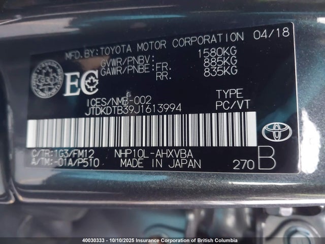 JTDKDTB39J1613994 Toyota 1nz-fxe+1lm