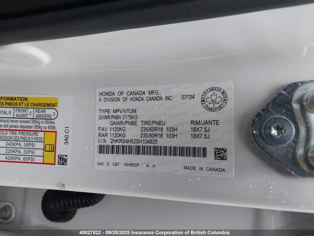 2HKRS4H52SH104925 Honda l15be
