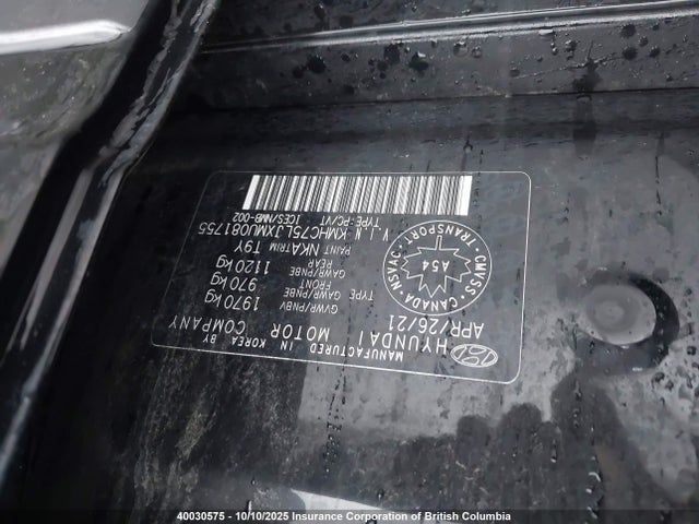 KMHC75LJXMU081755 Hyundai 2021