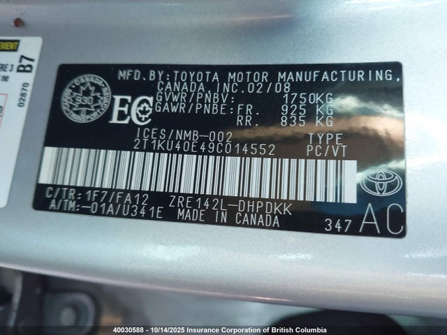 2009 Toyota Corolla Matrix მანქანა იყიდება აუქციონზე, vin: 2T1KU40E49C014552, აუქციონის ნომერი: 40030588