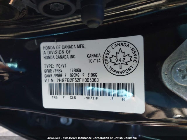 Honda r18z1 2015 2HGFB2F52FH005063 Image 9