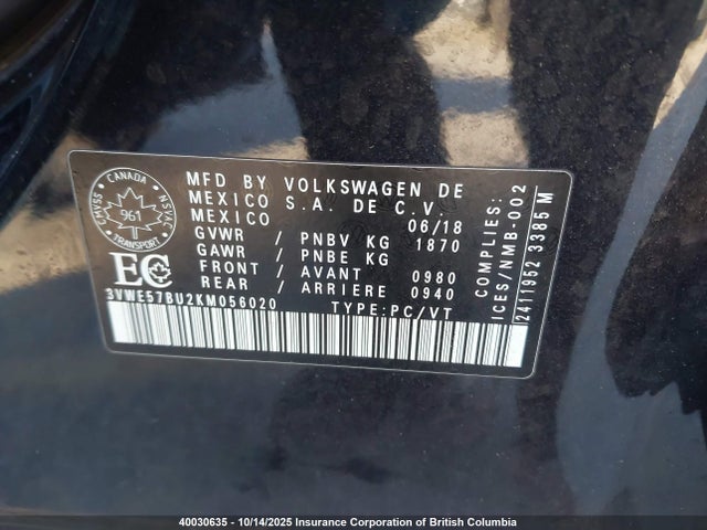 3VWE57BU2KM056020 Volkswagen 1.8 tsi