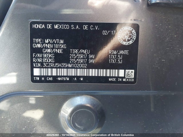 Honda r18z9 2017 3CZRU5H35HM102002 Image 9