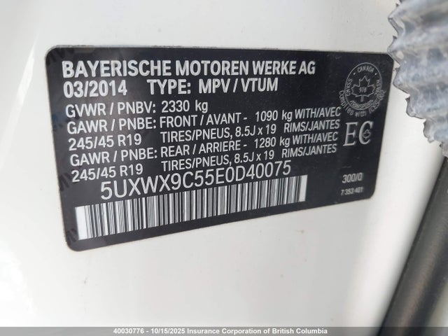 5UXWX9C55E0D40075 BMW X3