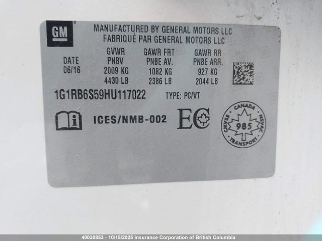 1G1RB6S59HU117022 Chevrolet l3a - di: direct injectio, vvt: variable valve timing, hybrid, gen 1