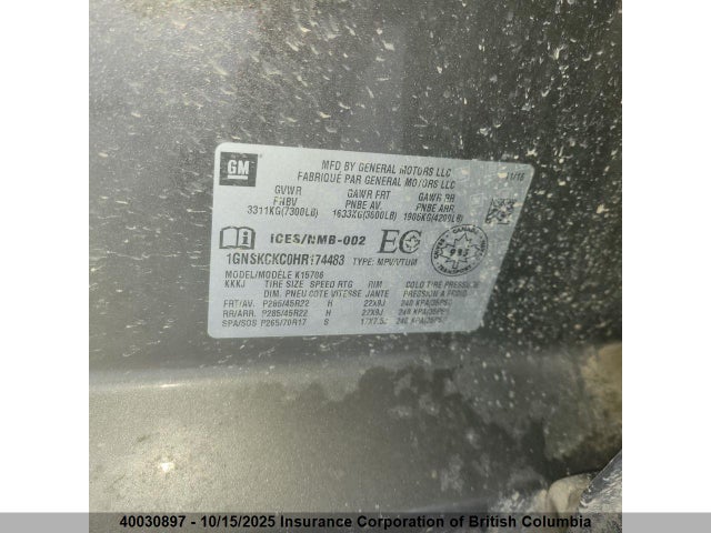 1GNSKCKC0HR174483 Chevrolet l83 - sidi: spark ignited direct injection, vvt: variable valve timing, afm, e85 max, alum