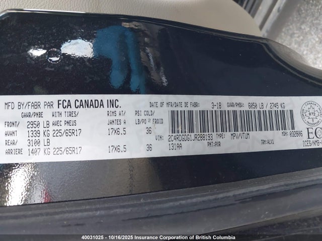 2C4RDGDG1JR288193 Dodge Grand Caravan