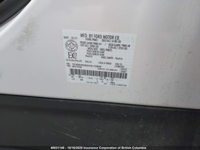 1FM5K8D82HGC15828 Ford 3.5l ti-vct